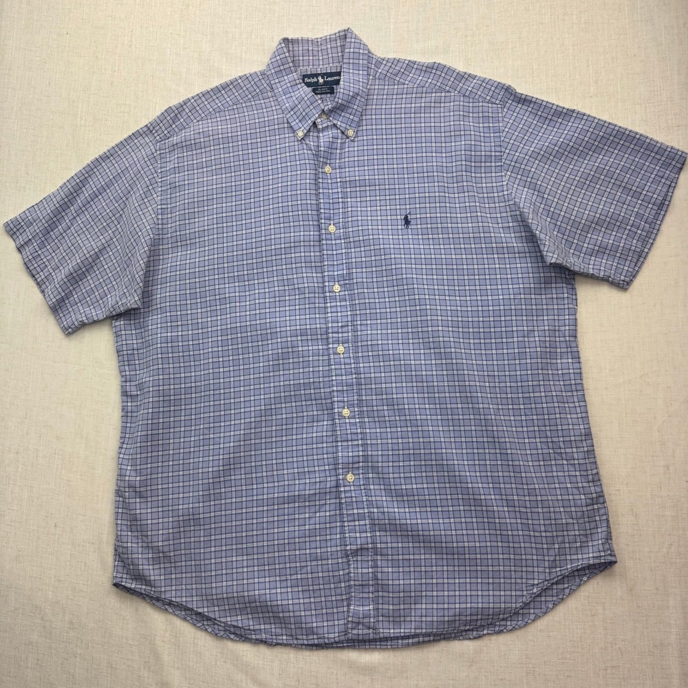 Ralph Lauren Blake Shirt Mens XL Blue White Plaid Short Sleeve Cotton Preppy